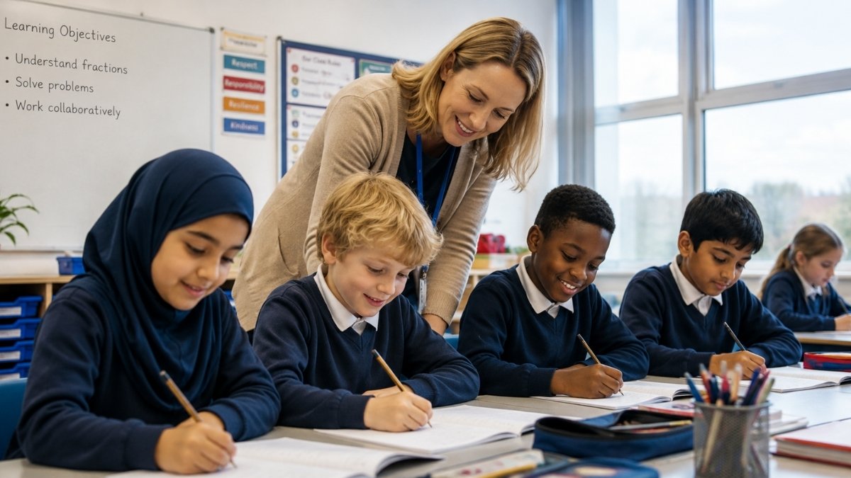 UK school classroom with students engaged in learning – genuine educational moment